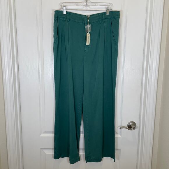 Sundance Pleated Wide Leg Pants Green Lyocell High Rise NWT 14P - Picture 1 of 5